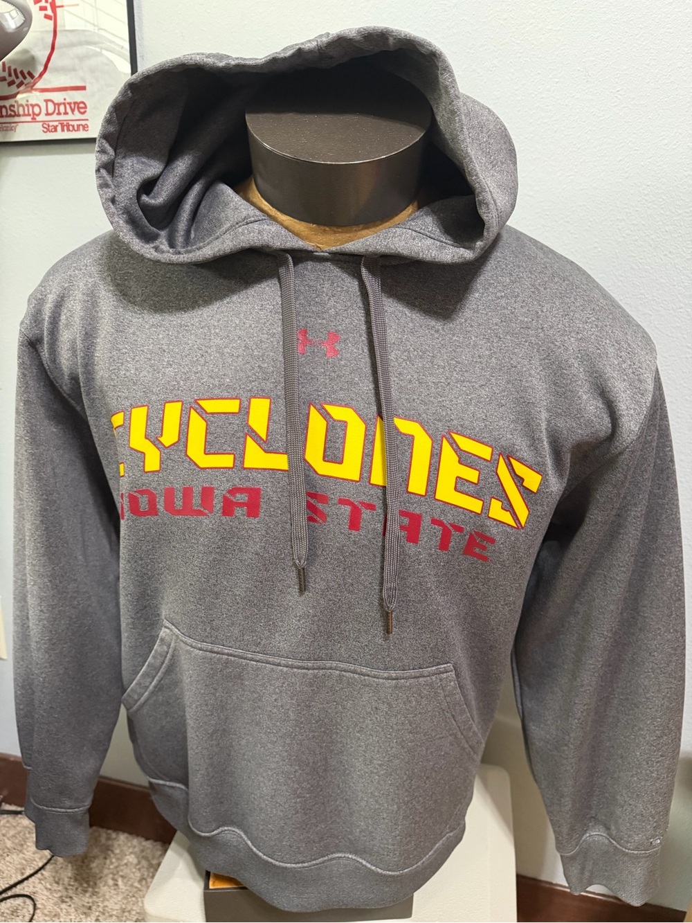 Under Armour Gray Iowa State Cyclones Crewneck Hoodie with Red and Yellow Logo